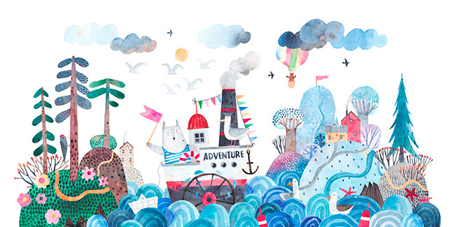 Fotomural o papel pintado ilustracion marina barco