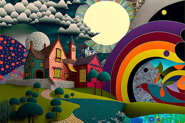 Papel pintado casas colores arcoiris
