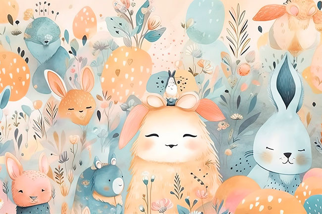 Fotomural o papel pintado animales acuarela naturaleza