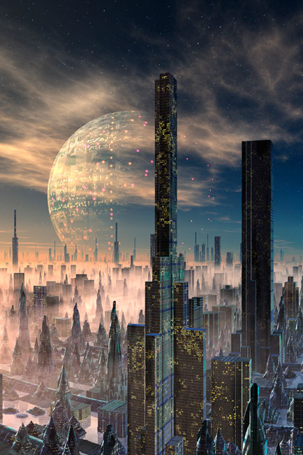 Vinilos para puertas de ciudad futurista