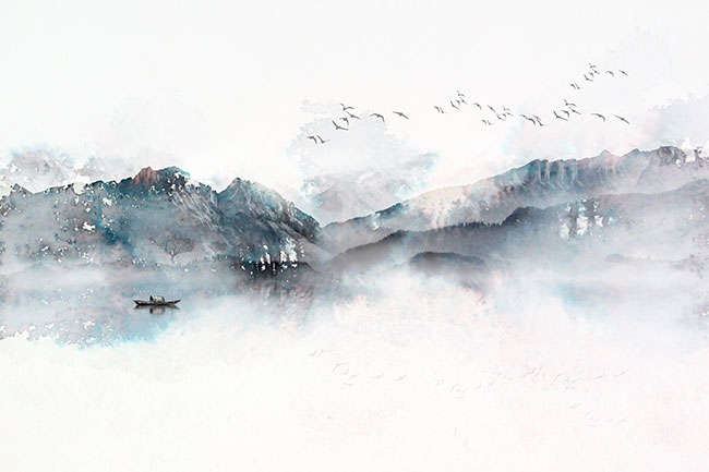 Fotomural o papel pintado paisaje japonés acuarela