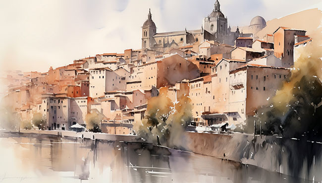 Fotomural o papel pintado acuarela toledo