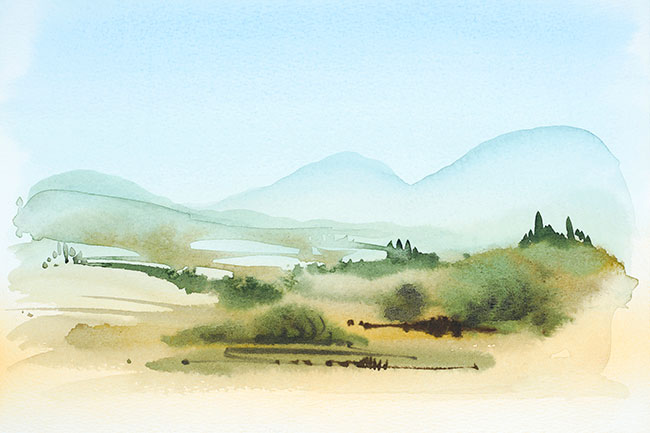 Fotomural o papel pintado acuarela paisaje arboles