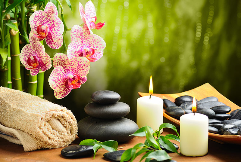Fotomural Piedras, velas y toalla