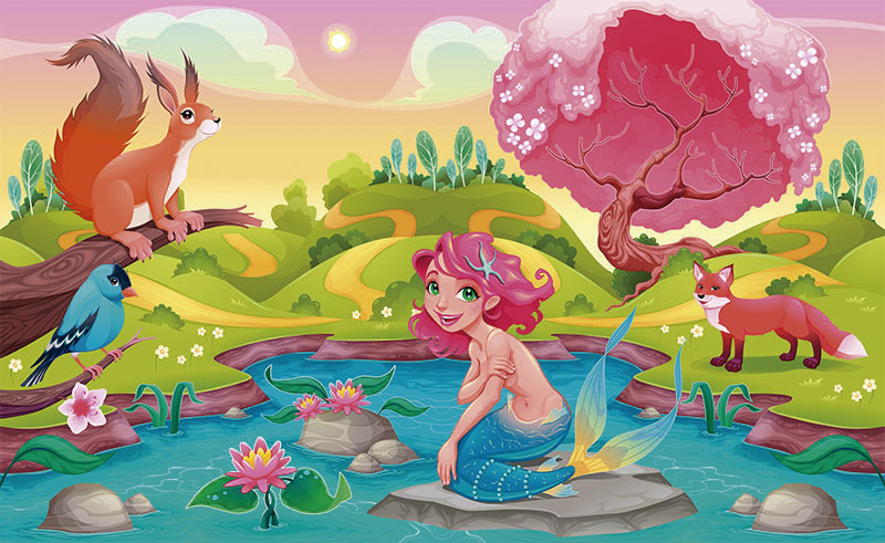 Fotomural Infantil Sirenita en el lago
